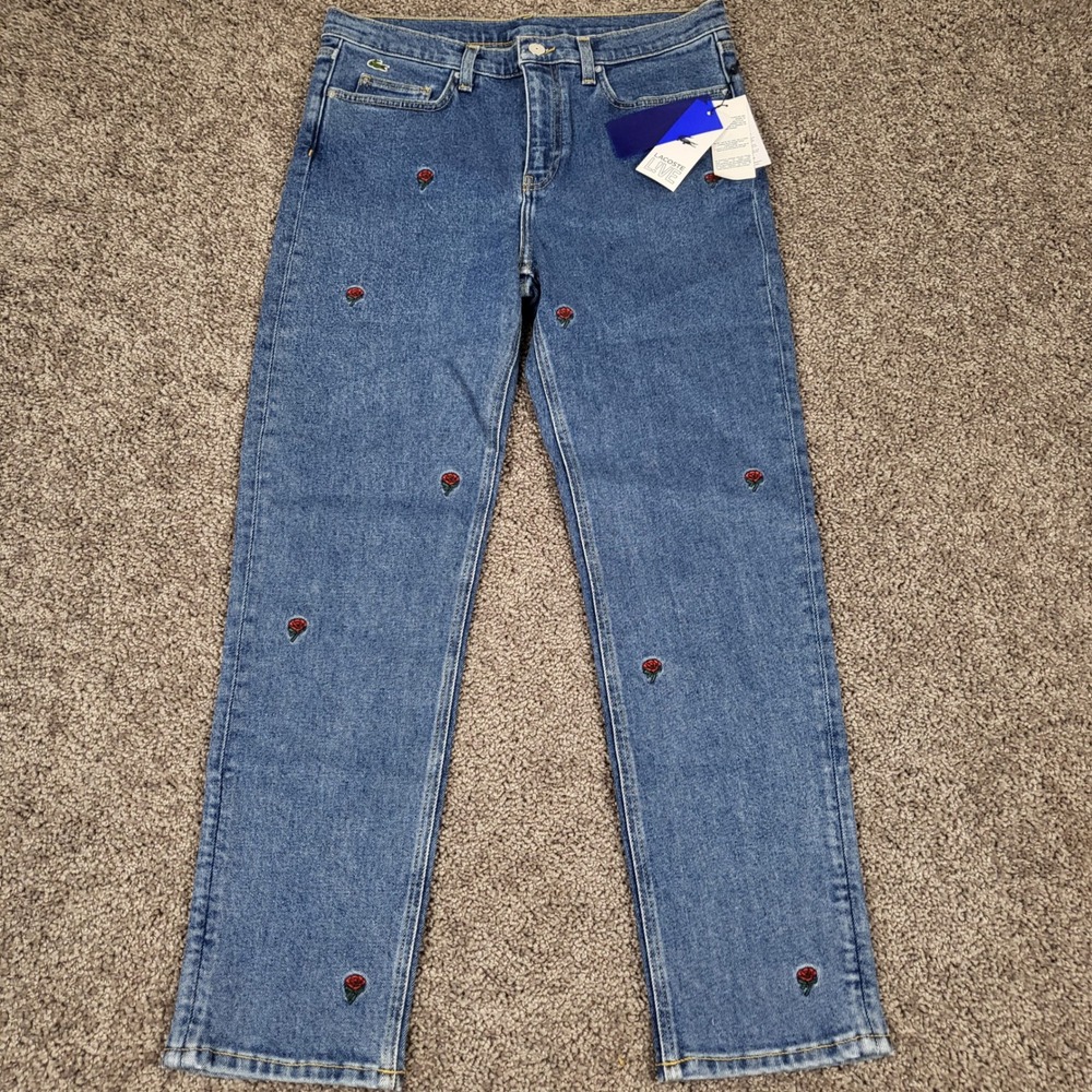 Lacoste L!VE Jeans Womens 30 Blue NWT Rose‎ Embroidered Straight HF8254